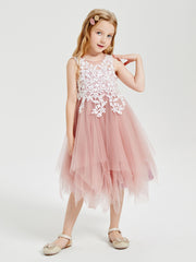 Tulle Tea Length Junior Bridesmaid Dresses Dusty Rose