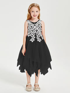 Tulle Tea Length Junior Bridesmaid Dresses Black