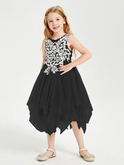 Tulle Tea Length Junior Bridesmaid Dresses Black
