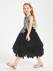 Tulle Tea Length Junior Bridesmaid Dresses Black
