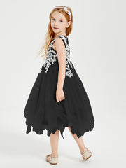Tulle Tea Length Junior Bridesmaid Dresses Black