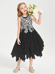 Tulle Tea Length Junior Bridesmaid Dresses Black