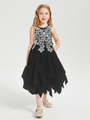 Tulle Tea Length Junior Bridesmaid Dresses Black