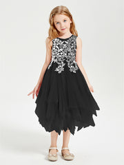 Tulle Tea Length Junior Bridesmaid Dresses Black