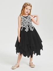 Tulle Tea Length Junior Bridesmaid Dresses Black