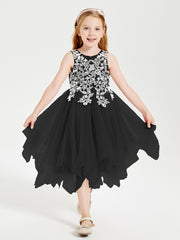 Tulle Tea Length Junior Bridesmaid Dresses Black