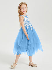 Tulle Tea Length Junior Bridesmaid Dresses Blue