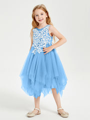 Tulle Tea Length Junior Bridesmaid Dresses Blue