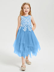 Tulle Tea Length Junior Bridesmaid Dresses Blue