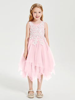 Tulle Tea Length Junior Bridesmaid Dresses Blushing Pink