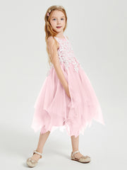 Tulle Tea Length Junior Bridesmaid Dresses Blushing Pink
