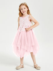 Tulle Tea Length Junior Bridesmaid Dresses Blushing Pink