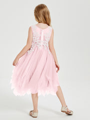 Tulle Tea Length Junior Bridesmaid Dresses Blushing Pink
