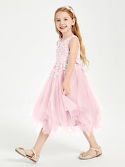 Tulle Tea Length Junior Bridesmaid Dresses Blushing Pink