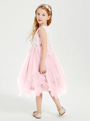 Tulle Tea Length Junior Bridesmaid Dresses Blushing Pink