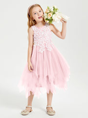 Tulle Tea Length Junior Bridesmaid Dresses Blushing Pink