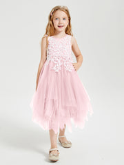 Tulle Tea Length Junior Bridesmaid Dresses Blushing Pink
