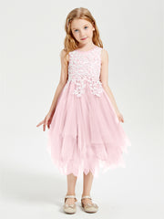 Tulle Tea Length Junior Bridesmaid Dresses Blushing Pink