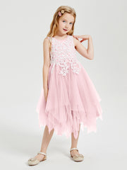 Tulle Tea Length Junior Bridesmaid Dresses Blushing Pink