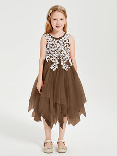 Tulle Tea Length Junior Bridesmaid Dresses Brown