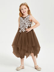 Tulle Tea Length Junior Bridesmaid Dresses Brown