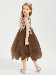 Tulle Tea Length Junior Bridesmaid Dresses Brown