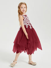 Tulle Tea Length Junior Bridesmaid Dresses Burgundy
