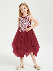 Tulle Tea Length Junior Bridesmaid Dresses Burgundy