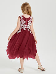 Tulle Tea Length Junior Bridesmaid Dresses Burgundy