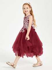 Tulle Tea Length Junior Bridesmaid Dresses Burgundy