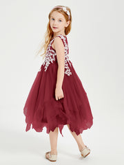 Tulle Tea Length Junior Bridesmaid Dresses Burgundy