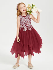Tulle Tea Length Junior Bridesmaid Dresses Burgundy