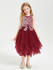 Tulle Tea Length Junior Bridesmaid Dresses Burgundy