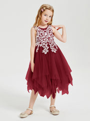 Tulle Tea Length Junior Bridesmaid Dresses Burgundy