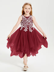 Tulle Tea Length Junior Bridesmaid Dresses Burgundy