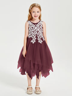 Tulle Tea Length Junior Bridesmaid Dresses Cabernet