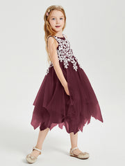 Tulle Tea Length Junior Bridesmaid Dresses Cabernet