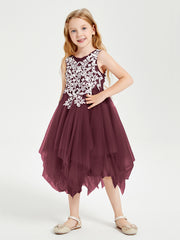 Tulle Tea Length Junior Bridesmaid Dresses Cabernet
