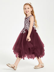 Tulle Tea Length Junior Bridesmaid Dresses Cabernet