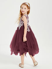 Tulle Tea Length Junior Bridesmaid Dresses Cabernet
