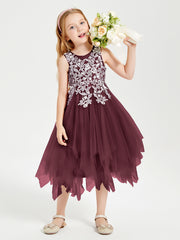 Tulle Tea Length Junior Bridesmaid Dresses Cabernet