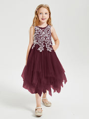 Tulle Tea Length Junior Bridesmaid Dresses Cabernet