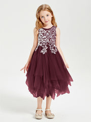 Tulle Tea Length Junior Bridesmaid Dresses Cabernet