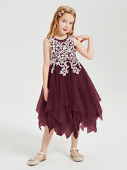 Tulle Tea Length Junior Bridesmaid Dresses Cabernet