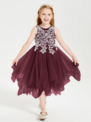 Tulle Tea Length Junior Bridesmaid Dresses Cabernet