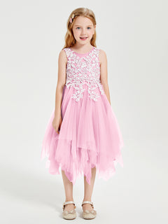 Tulle Tea Length Junior Bridesmaid Dresses Candy Pink