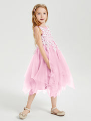 Tulle Tea Length Junior Bridesmaid Dresses Candy Pink
