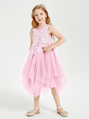 Tulle Tea Length Junior Bridesmaid Dresses Candy Pink
