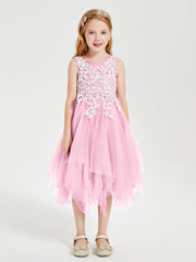 Tulle Tea Length Junior Bridesmaid Dresses Candy Pink