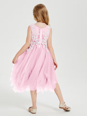 Tulle Tea Length Junior Bridesmaid Dresses Candy Pink